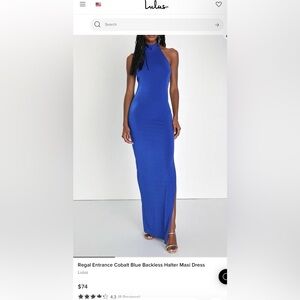 Lulu's Cobalt Blue Backless Halter Maxi Dress